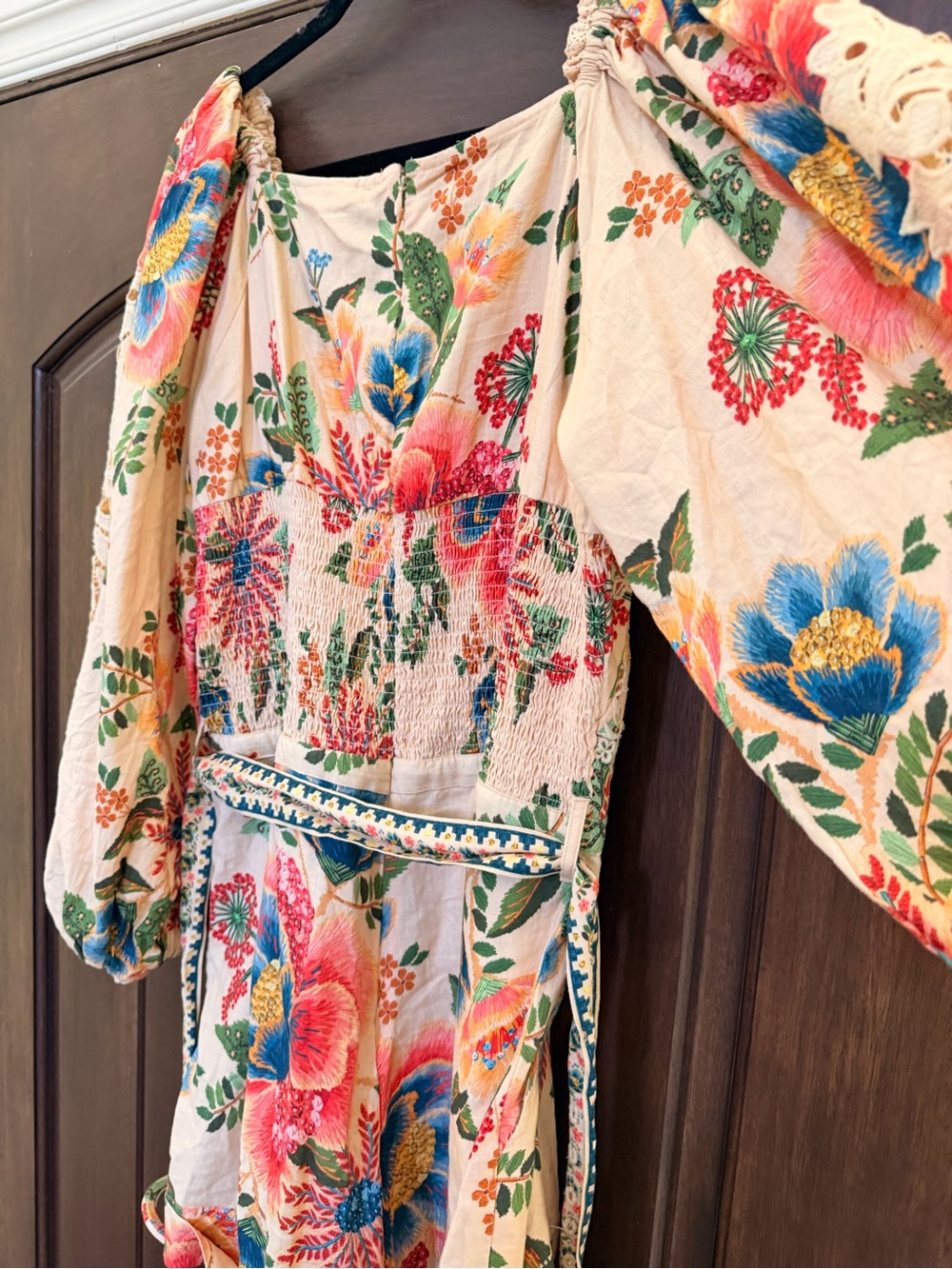 FARM Rio Cream Floral Embroidered Puff-Sleeve Romper - Picture 7 of 9